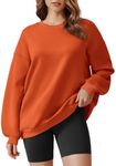 PINSPARK Women Sweatshirt Crewneck Pullover Hoodies Drop Shoulder Fall Outfits with Pockets Stretch Sweat Shirts, Orange Large