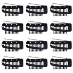 12pcs Wig Clip with Safety Pins, 10-Teeth Hair Extension Snap Clips Invisible Strong Wig Combs to Secure Wig No Sew Chunni Grip Dupatta Clips for Girls Women Wig Headscarf Hijab & Tikka(Black)