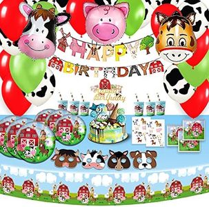 Bea's Party Stoviglie per feste di compleanno animali Fattoria, tovaglioli, piatti 16 ospiti, striscione, tovaglia, cake topper animali fattoria, bicchieri set festa compleanno fattoria