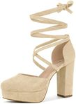 Allegra K Women's Lace Up Platform Strappy Chunky Heels Beige Pumps 8 M US