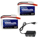 URGENEX 7.4V 1000mAh Lipo Battery 2S 35C Lipo RC Batteries with JST Plug Rechargeable Lithium Battery with 2 in 1 USB Charger for WLtoys A949 A959 A969 A979 K929 and Most 1/10 1/16 1/18 1/24 RC Cars