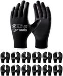 AnTools 12 Pairs Skin-Friendly PU-coated Work Gloves, Seamless Knit, Lightweight, Flexible, General-Duty Work Gloves for Men and Women, Black, Large