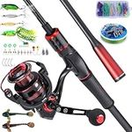 Sougayilang Spinning Reel and Fishing Rod Combo, 2-Piece Medium Durable Graphite Blank Rod, High Carbon One-Piece Grip,Size 2000 Reel