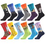 WeciBor Men's Dress Colorful Novelty Funny Crew Socks, 12 Pairs Multicolor Art Painting, Size 9-12