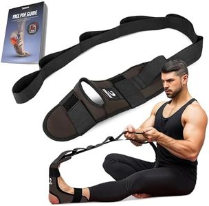 DMoose Fitness Foot & Calf Stretcher with Adjustable Padded Stretching Strap for Plantar Fasciitis, Hamstring, Heel Spurs and Achilles Tendonitis Relief - Yoga Leg Stretch Strap (Brown)