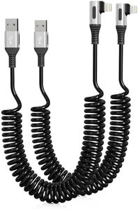 90 Degree iPhone Charger Cable for Apple Carplay, [MFi Certified] Coiled Lightning Cable Right Angle, Short USB to Lightning Cable for Car [2 Pack]