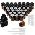 BELLE VOUS 50 Pack of Essential Oil Sample Bottles - 1ml Amber Glass Bottles with Inserts - Refillable Bottles with Black caps & Droppers for Oils, Fragrances/Perfume, Chemicals and Aromatherapy