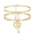 YANODA Initial Ankle Bracelets for Women 14K Gold Plated Layered Figaro Chain Letter Initial Anklets Handmade Layered Heart Ankle Bracelets Personalized Gifts for Women Teen Girls M