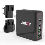 LinkOn Ganius 136W Wall Charger GaN Tech 100W USB-C PD3.0 PPS and 18W USB-A QC4.0+ Compatible with MacBook 2019 Dell HP Surface Lenovo Samsung S20 Ultra Note 10+ Portable Travel International