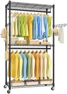 SONGMICS Garment Rack, Heavy-Duty Rolling Clothes Rack, Portable Closet Rack, 35.4-Inch Wide Clothing Rack on Wheels, with Adjustable Mesh Shelves and Hanging Rails, Hooks, Ink Black ULGR413B01