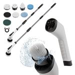 AMIFF Portable Electric Spin Scrubber for Cleaning Bathroom, Kitchen, Car, White 7-in-1 Electric Bathroom Scrubber with Long Handle, Powerful 2500 mAh Electric Shower Scrubber for Cleaning, Polishing