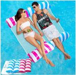 2 Pack Inflatable Pool Floats for Adults, Multi-Purpose 4-in-1 Swimming Rafts with Bottom Mesh, Durable and Portable Water Lounge for Vacation Fun