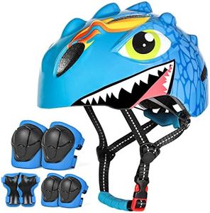 VICTGOAL Kids Bike Helmet for Boys Girls, Lightweight 3D Toddler Bike Helmet Age 3-8, Adjustable Infant Bicycle Helmet for Multi-Sport Scooter Cycling Skateboard (Blue Set, S: 50-54cm)