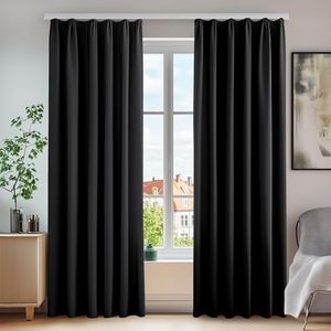 Deconovo Verdunkelungsvorhang Gardinen Thermovorhang mit Kräuselband, 245x140 cm(HöhexBreite), Schwarz, 2er Set
