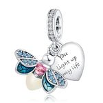 Rimgoris 925 Sterling Silver Charm Women Bracelets Necklace Firefly Glow At Night Solid Rabbit Pink Heart Mothers Day Easter Egg Dragonfly Enamel Dragonfly Bird Hummingbird, Silver, Cubic Zirconia