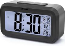 QIMIT Digital Alarm Clock Table Clock for Students, Home, Office, Corporate with Automatic Sensor, Date & Temperature-Black,Plastic, 14W x 8H Centimeters (Black)