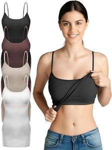 Emmalise Women Camisole Built in Bra Wireless Fabric Support Long Layering Cami, Large, 4Pk Black Brown Khaki White