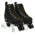 XUDREZ Cowhide Roller Skates for Women and Men High-Top Shoes Double-Row Design,Adjustable Classic Premium Roller Skates (Black Non-Flash Transparent Wheel,11)