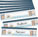 Hadley Designs 25 Boho Teacher Name Plate for Desk Classroom - Desk Name Tags Classroom Kindergarten, Student Desk Name Plates for Classroom, Number Lines for Students Desk, Name Plate for Kids Desk