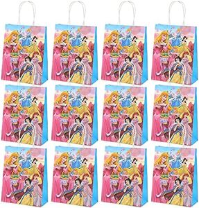 Qemsele Bolsas Regalo Bolsas de Fiesta con Asas 12Pcs Papel Bolsas de cumpleaños Dibujos Animados Bolsas para niños y Adultos la Fiesta favorece la Bolsa, Rellenos Bolsas Fiesta (Princess)