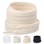 Stepace [2 Pairs] 100% Cotton Flat Shoe Laces 5/16" Wide Shoelaces for Sneaker Running Athletic Shoes Beige 100