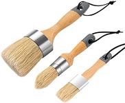 Mister Rui Chalk and Wax Paint Brush 3pcs, Chalk Paint Brushes for Furniture, Wax Brushes for Chalk Paint/Milk Paint/Waxing. Natural Bristles Wax Paint Brushes, No Shedding