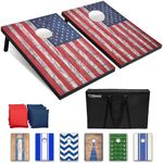 GoSports American Flag Cornhole Set with Wood Plank Design - Includes Two 3' x 2' Boards, 8 Bean Bags, Carrying Case and Game Rules,Red/Blue