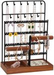 IVSUN Jewelry Holder Organizer, Jewelry Display Tower with Metal Frame and Velvet Ring Tray, 8 Tier Jewelry Stand Storage Rack with 90 Holes, 11 Hooks, Necklace Earring Bracelet Watches Holder, Black