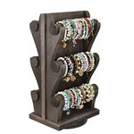 Ikee Design Two-Sided Rotating Wooden Jewelry Bracelet Display Stand-6 Removable Holders, 3 Tier Bar Bangle Organizer-Perfect for Bracelets and Jewelry Display, Dark Brown Color