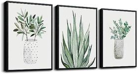 Black Framed Wall Art Painting For Dining Room Family Wall Decor For Bedroom Kitchen Wall Decoration Living Room Decor Art Green Leaf Pictures Artwork For Home Walls 3 Piece Framed Art Prints