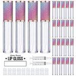 AMORIX 24 Pack Rainbow Lip Gloss Tubes with Wand 5ml Empty Lip Gloss Containers Lipgloss Bottles with Stoppers + 2pcs Syringes for DIY Lip Gloss Balm