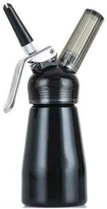 Professional N2O Aluminum Whipped Cream Dispenser with Nozzles and Cleaning Brush (250ml, Black)