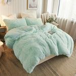 Plush Shaggy Duvet Cover Luxury Ultra Soft Crystal Velvet Bedding Set 1PC(1 Faux Fur Duvet Cover),Zipper Closure (King, Aqua Green)