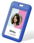 Uniclife Sliding ID Badge Holder Vertical Hard Plastic Case with Clear Window Dark Blue Card Protector Pouch for Office School ID Credit Cards Proximity Key Cards Driver’s Licenses and Passes, 3 Pack