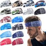 Foaincore 16 Pcs Sports Headbands for Men Sweatbands for Women Workout Stretchy Non Slip Hair Band Sweat Wicking Running Headband for Cycling Hiking Yoga Ice Hockey (Classic Style)
