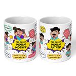 Akipi The Great Indian Mother Father Ceramic Mug Set - Unique Gift Idea for Parents from Son or Daughter - Birthday Present for Mom and Dad - 2 Pieces, 11oz