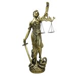 12Inch Greek Mythology Themis Statue, Resin Blind Goddess of Justice Sculpture in Bronze Finish, Hand Painted Lady Justice Figurine with Scales and Sword for Study Office Bookshelf Bookcase Home Decor