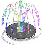 AISITIN 6.5W LED Solar Fountain Pump 2024 Upgraded（215mm, 3000 Battery Solar Powered Fountain Pump with 8 Nozzle & 8 Colored LED Lights & 3 Retractable Stand, for Bird Bath, Garden, Pond Outdoor