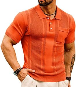 GRACE KARIN Men's Muscle Bowling T Shirts Stretch Short Sleeve Workout Tee Casual Slim Fit Polo Shirt Orange XXL