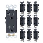 TOPELER Black Decora Duplex Receptacle,Tamper-Resistant Electrical Outlet, Residential Grade, 3-Wire, 20A 125V, Self-Grounding, 2-Pole, cUL Listed, 10 Pack