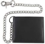 F&L CLASSIC RFID Blocking Mens bi-fold Style Cowhide Leather Steel Chain Wallet,USA, black, Solid