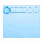 oddpod™ Silicone Painting Mat for Art & Craft, 17 x 15 Non-stick Multipurpose Table Silicon Sheet with 12 palette grids, 2 large reservoirs & Cleaning Cup for Painting, Clay and Play Doh - Light Blue