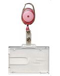 PCL Media Ltd | Retractable Badge Reel with Carabiner Clip and Double Sided Badge Buddy ID Card Holder, Pink - ID Badge Holder Retractable Clear Enclosed Badge Holder