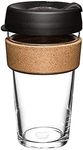 KeepCup Brew Cork | Reusable Tempered Glass Coffee Cup | Travel Mug with Splash Proof Lid, Non-Slip Silicone Band, BPA & BPS Free | Large 16oz/454ml |Black