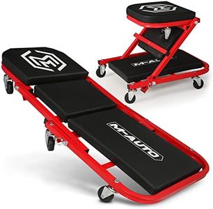 M-AUTO Foldable Z Creeper 2-in-1 Rolling Folding Car Creeper & Seat, 36" Adjustable Roller Garage Chair Lay Down or Sit, 330LBS Capacity Under Car Roller Creeper with 6 Swivel Casters, Red