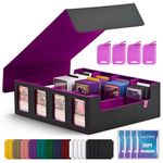 UAONO Trading Card Storage Box for Commander Display, 2400+ MTG Deck Box with 4 Toploader, TCG Card Case fits Magic PTCG Sports Cards（Black&Purple）