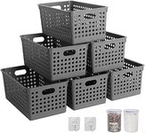 Pafino 6PACK Plastic Storage Baskets - Small Pantry Organizer Bins Stackable Basket Household Organizers for Kitchen, Shelves, Countertops, Desktops, Cabinets, Bedrooms and Bathrooms (Grey)