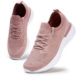 HKR Womens Athletic Running Shoes Comfortable Tennis Shoes Lightweight Walking Shoes Lace Up Trainers Breathable Wide Fit Gym Sneakers, 8 UK, Pink