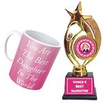 Gifts Bucket Daughters Day Gift You are The Best Daughter in The World Coffee Mug with Trophy Award for Daughter Set of 2, Pink