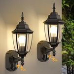 Lamomo Outdoor Wall Sconce, 2 Pack Dusk to Dawn Motion Sensor Light, 3 Lighting Modes Aluminum Anti-Rust Exterior Light Fixtures, Waterproof Porch Lights Lantern for Outside Patio Front Door Garage